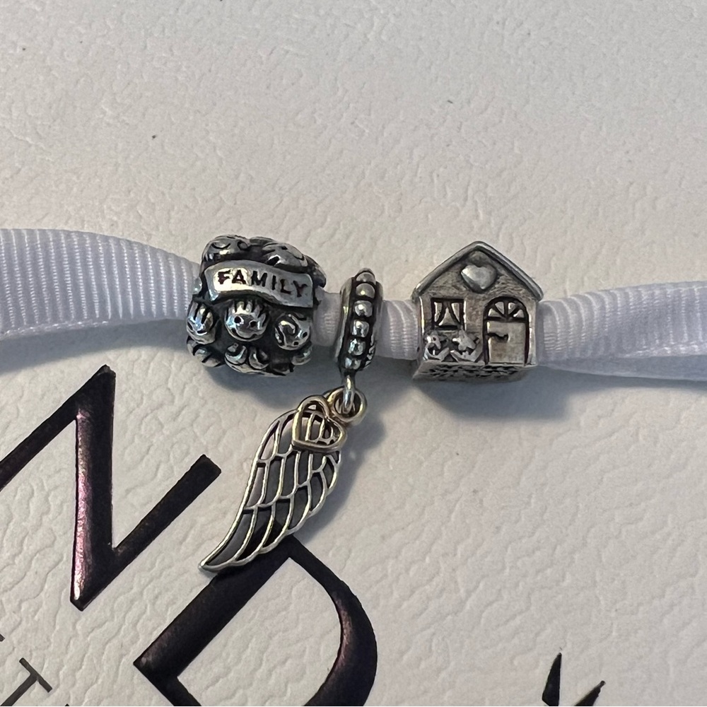 PANDORA Charms (3): Retired”Love and Family”“Home Sweet Home” “Angel Wing&Heart”